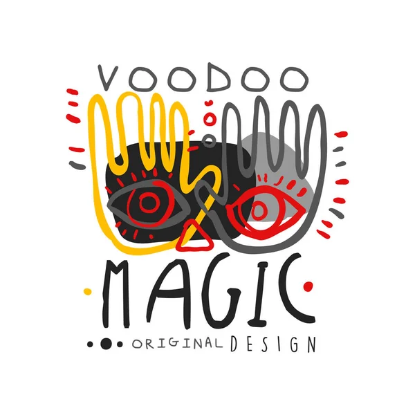 Eredeti kézzel rajzolt a kezét és a szemét a Voodoo magic shop logo design absztrakt illusztráció. Kultúra és a vallás fogalmát. Lapos misztikus vektor. — Stock Vector