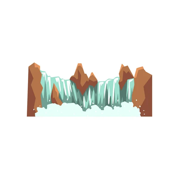 Paesaggio dei cartoni animati con montagna rocciosa marrone e fonte di acqua pulita. Concetto ambiente naturale. Design vettoriale piatto per mappa di viaggio o gioco mobile — Vettoriale Stock