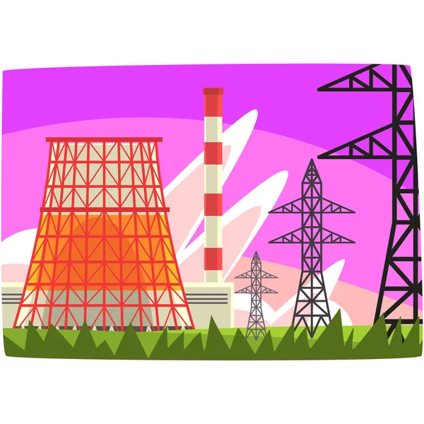 伝統的なエネルギー世代発電所、電気生成工場の水平ベクトル図 — ストックベクタ