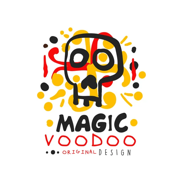 Eredeti Voodoo afrikai és amerikai magic logó vagy címke design absztrakt kézzel rajzolt misztikus koponya és dekoráció. Misztikus vektoros illusztráció — Stock Vector