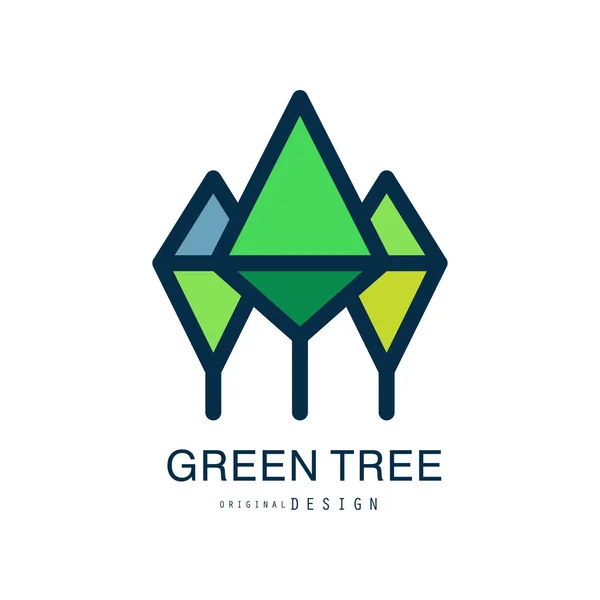 Шаблон логотипа зеленого дерева оригинальный дизайн, абстрактная векторная иллюстрация органических элементов — стоковый вектор
