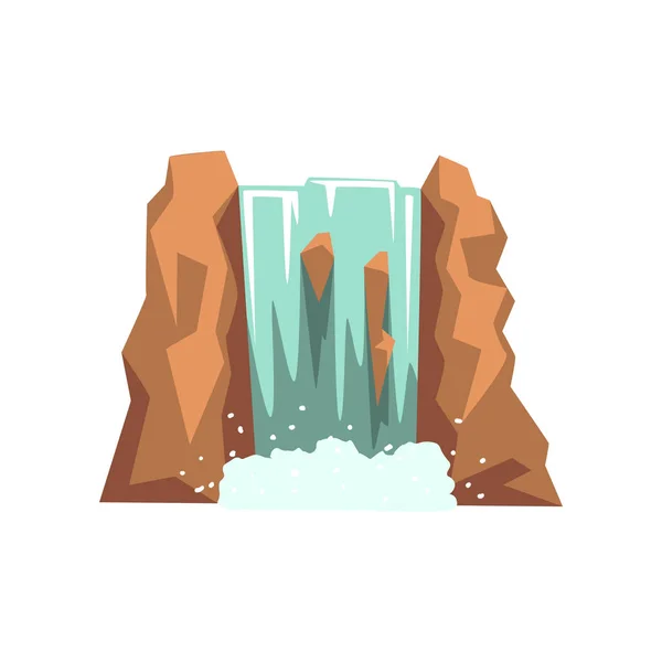 Kreslený vodopád řeka. Přírodní pramenité vody. Designový prvek pro cestovní brožury, děti s knihou nebo mobilní hra. Izolované vektorové ilustrace — Stockový vektor