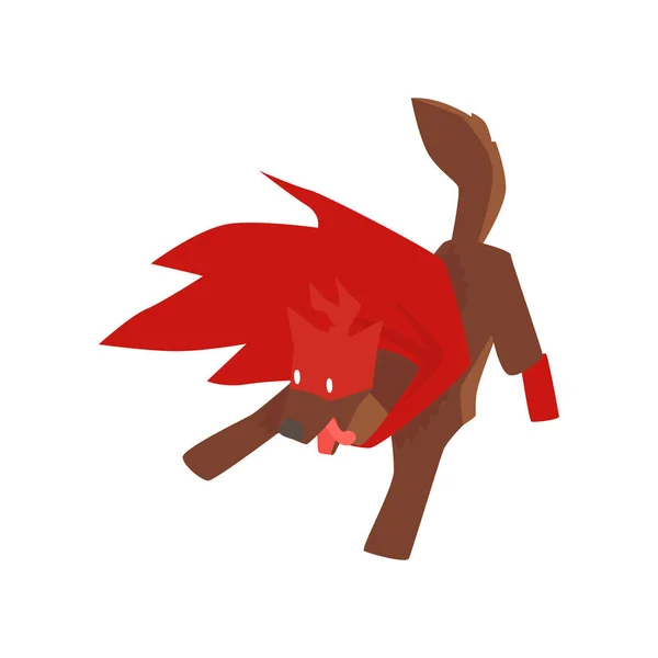 Superhrdina pes charakter štěkání a útočí, super pes na sobě červenou pláštěnku a masku kreslené vektorové ilustrace — Stockový vektor