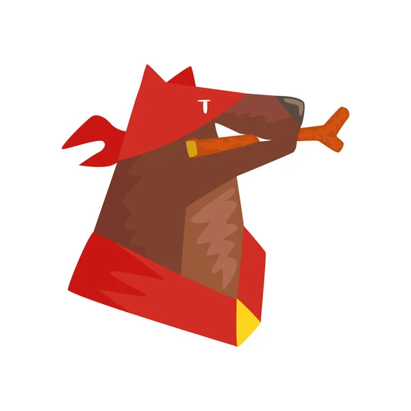 Personagem de cão super-herói com pau de madeira em sua boca desenho animado vetor Ilustração — Vetor de Stock