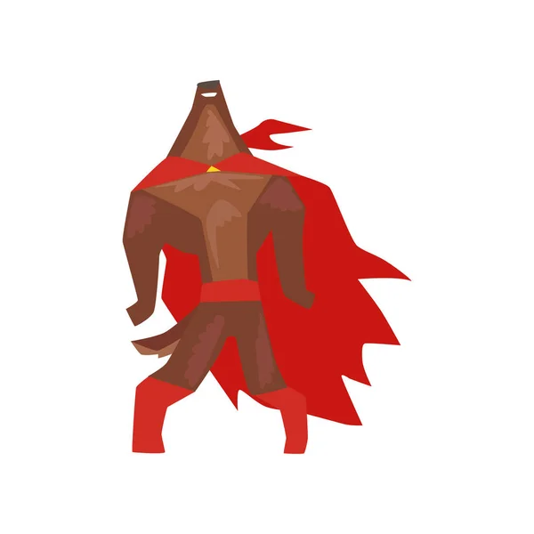 Superheld hond karakter permanent met haar hoofd gegooid terug, super hond gekleed in rode cape en masker cartoon vector illustratie — Stockvector
