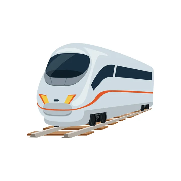 Sebesség modern fehér vasúti vonat mozdony, utas waggon vektoros illusztráció — Stock Vector