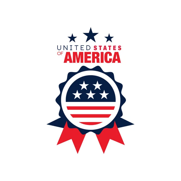 Logo astratto rotondo degli Stati Uniti d'America. Simbolo degli Stati Uniti. Design grafico per banner, biglietto di auguri o adesivo. Illustrazione vettoriale piatta colorata — Vettoriale Stock