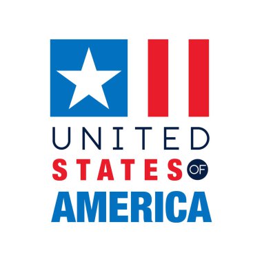 Soyut bayrak minimalist ABD logo şablonu. Amerika Birleşik Devletleri. Kırmızı ve mavi renklerde Ulusal sembolü. Poster, afiş, tebrik kartı için düz vektör tasarımı