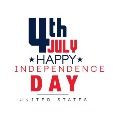Amerikan ulusal tatil yaratıcı tipografik arması. Bağımsızlık günü. Mutlu 4 temmuzlar. Düz vektör tasarımı logo, afiş, tebrik kartı veya tasarlamak için