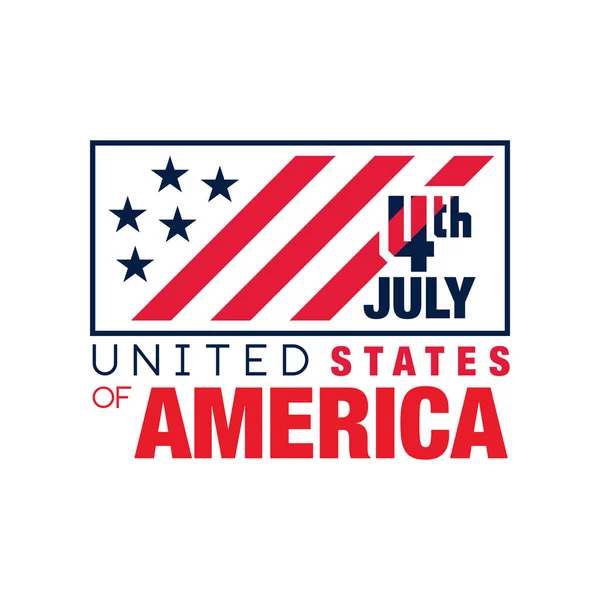 Creativo emblema monocromo con bandera americana. Feliz 4 de julio. Día de la independencia de EE.UU. Fiesta nacional. Diseño de vectores planos para logotipo, banner o tarjeta de felicitación — Archivo Imágenes Vectoriales