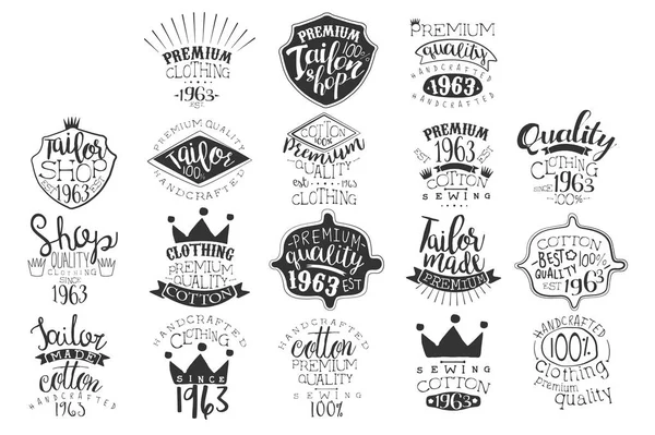 Vector set of monochrome emblems for fashion boutique or handmade clothing shop. Vintage labels. Design for ads, packaging, signboard or branding identity — Stock Vector