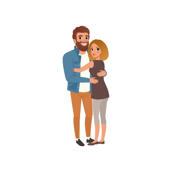 Couple amoureux, heureux jeune homme et femme embrassant vecteur Illustration — Image vectorielle