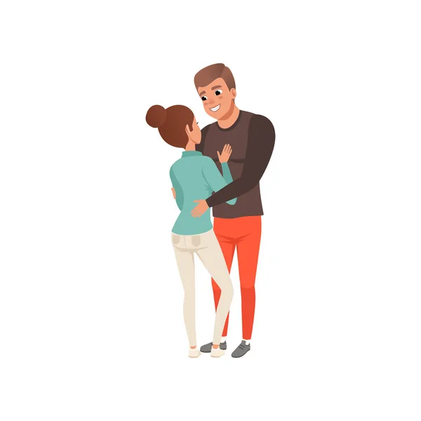Young man and woman looking at each other and embracing, couple in love vector Illustration — Stock Vector