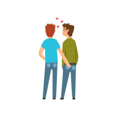 Eşcinsel çift, lgbt erkeklerde seviyorum, görünümü karikatür vektör çizim geri