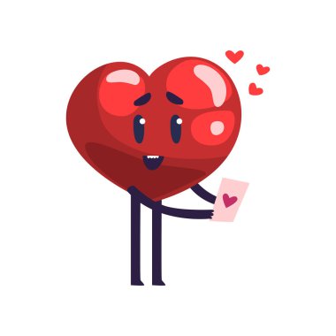 Sevimli kırmızı kalp karakter Sevgililer kartı, holding mutlu Sevgililer günü kavramı karikatür vektör çizim