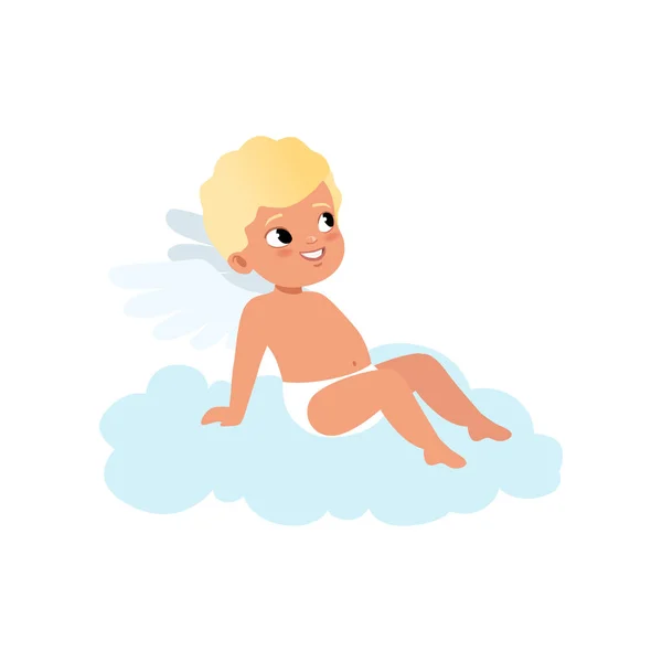 Baby Cupid character sitting on a cloud, Happy Valentines Day concept vector Illustration — Stock Vector