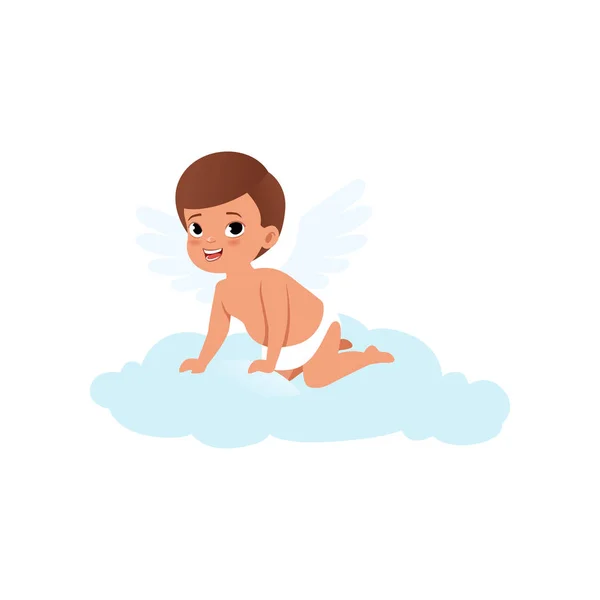 Cute baby Cupid character sitting on a cloud, Happy Valentines Day concept vector Illustration — Stock Vector