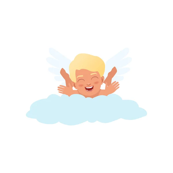 Bambino Cupido personaggio giocosamente sdraiato su una nuvola, Buon San Valentino concetto vettore Illustrazione — Vettoriale Stock