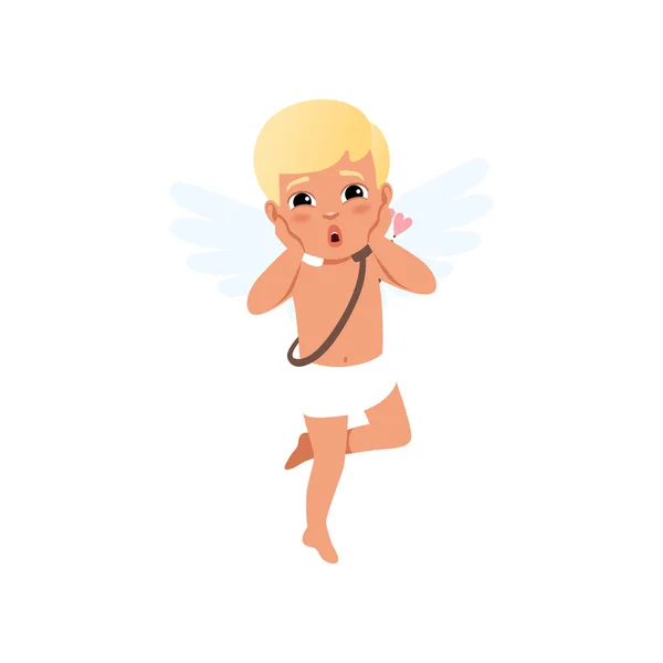 Sweet surprised baby Cupid character, Happy Valentines Day concept vector Illustration — Stock Vector