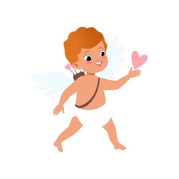 Cute redhead baby Cupid character, Happy Valentines Day concept vector Illustration — Stock Vector