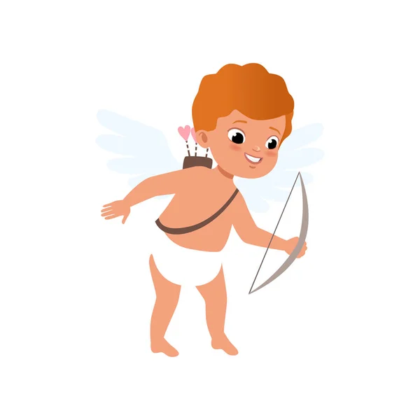 Bebê ruiva personagem Cupido atirando um arco, Feliz Dia dos Namorados conceito vetor Ilustração — Vetor de Stock