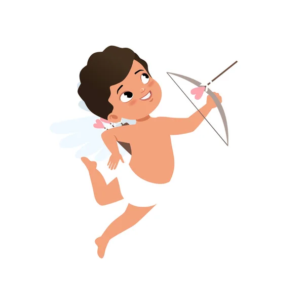 Cute baby Cupid character shooting a bow, Happy Valentines Day concept vector Illustration — Stock Vector