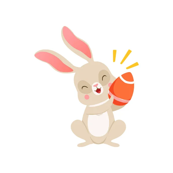 Cute cartoon bunny with egg, funny rabbit character, Happy Easter concept cartoon vector Illustration — Stock Vector