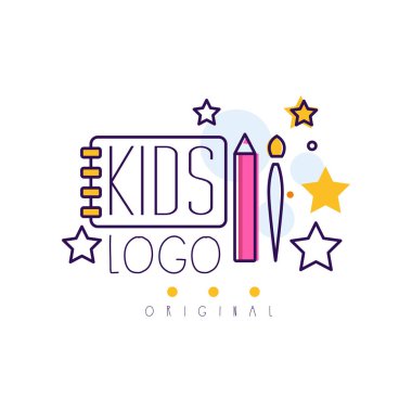Çocuklar logo orijinal, yaratıcı kavramı şablon, öğe, Tasarım renkli el çizilmiş vektör çizim için
