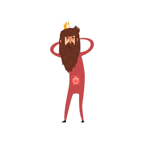 Divertido barbudo personaje rey sosteniendo su cabeza vector de dibujos animados Ilustración — Archivo Imágenes Vectoriales