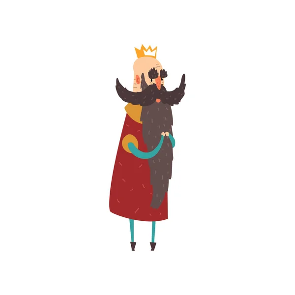 Grappig kale bebaarde karakter koning karakter cartoon vector illustratie — Stockvector