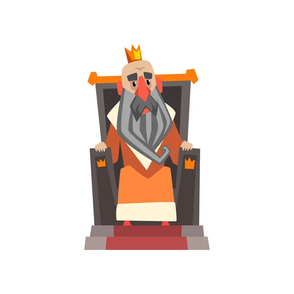 Funny king character sitting on the throne cartoon vector Illustration — Stock Vector
