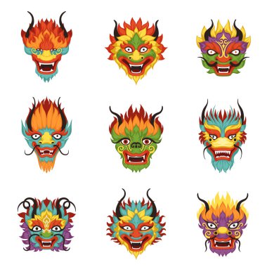Chinese dragon heads set, Chinese New Year symbol vector Illustrations vector Chinese dragon heads set, Chinese New Year symbol vector Illustrations vector