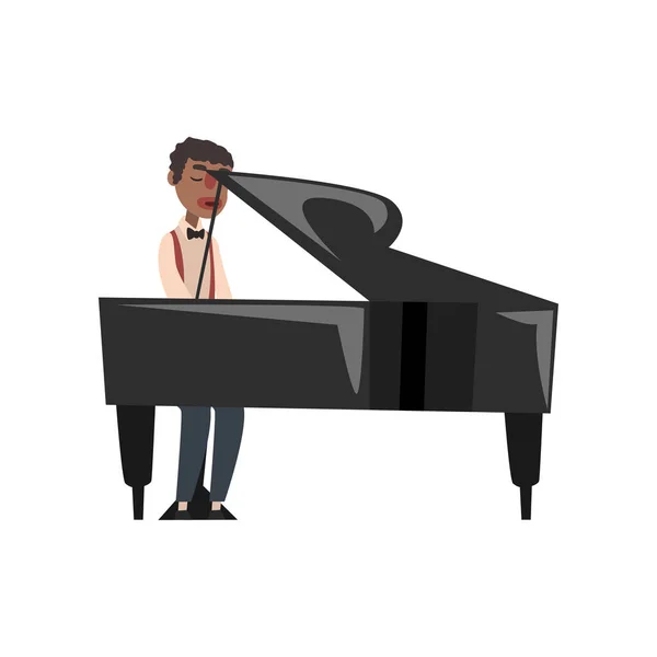 Músico de jazz afro-americano tocando piano de cauda vetor Ilustração — Vetor de Stock