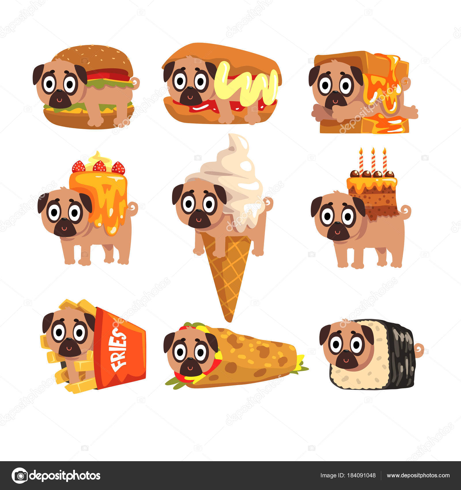 ベクトル イラストの高速食品成分セットとしてかわいい面白いパグ犬のキャラクター ストックベクター C Topvectors ベクトル イラストの高速食品成分セットとしてかわいい面白いパグ犬のキャラクター ストックベクター C Topvectors
