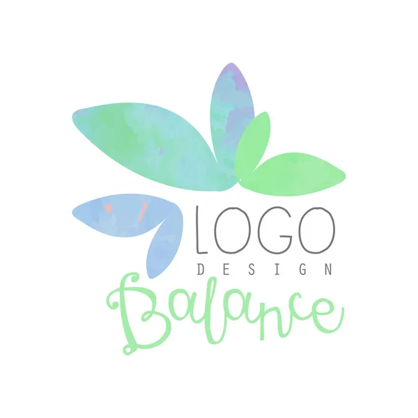 Akvarell-Logotypdesign med abstrakt lämnar. Växtbaserade balans. Dekorativa vektorelement för yoga klass eller spa salong. Alternativ medicin. Wellness koncept — Stock vektor