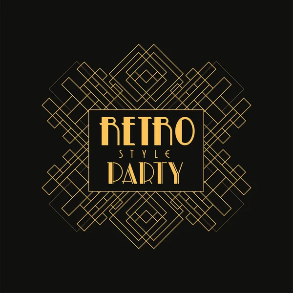 Retro party logo design, vintage luxury minimal geometric linear vector Illustration, art deco element in golden and black colors — Stock Vector