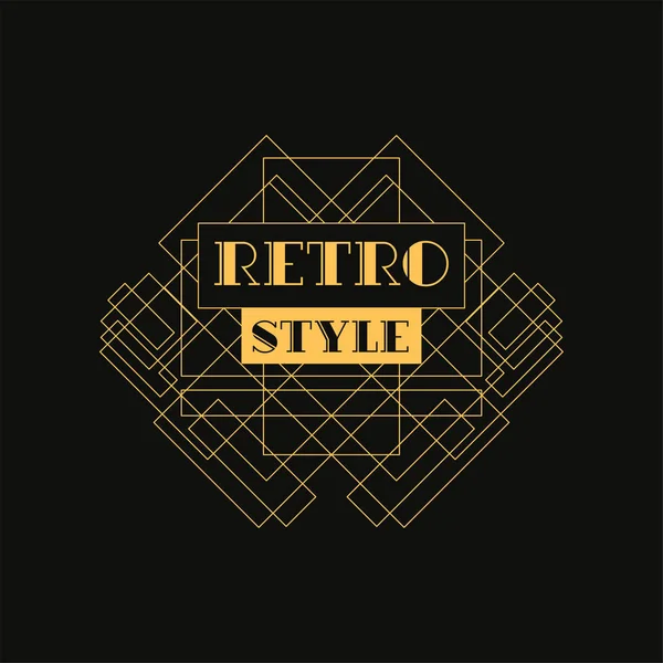 Retro style logo design, luxury vintage geometric monogram vector Illustration, art deco element in golden and black colors — Stock Vector
