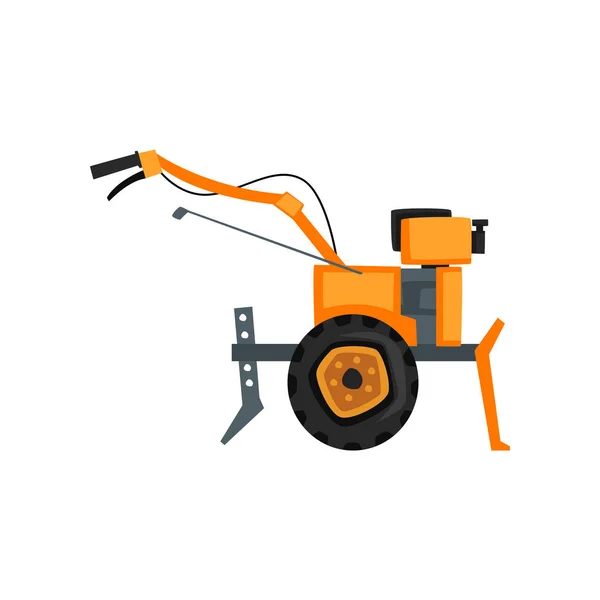Motocultivator、農業機械、白い背景の上の庭の耕うん機ベクトル図 — ストックベクタ