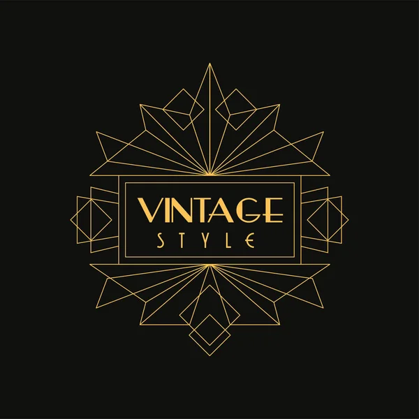 Vintage style logo, art deco design element in golden and black colors, luxury minimal geometric linear vector Illustration — Stock Vector
