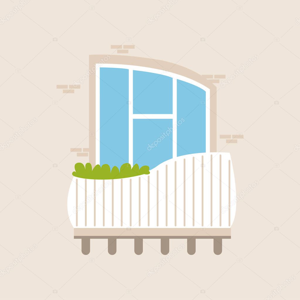 Balcony of a modern house with plants vector Illustration