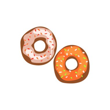 İki taze sırlı donut vektör beyaz bir arka plan illüstrasyon karikatür
