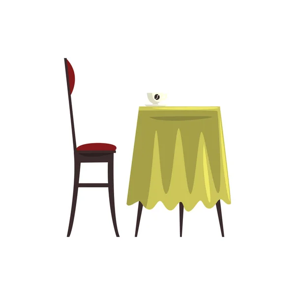 Dohányzóasztal kávé csésze és szék rajzfilm vektoros illusztráció egy fehér háttér — Stock Vector