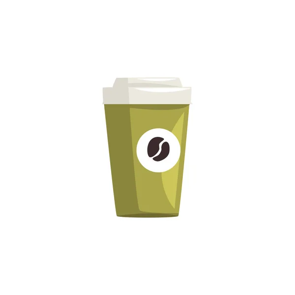 Grön ta bort papper kaffe kopp, hett kaffe disponibla gå kopp med lock tecknade vektor Illustration isolerade på en vit bakgrund — Stock vektor