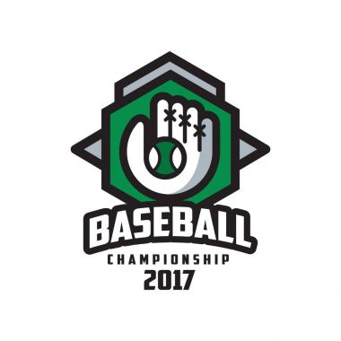 Beyzbol Şampiyonası 2017 logo, tasarım öğesi için rozet, etiket, banner, amblem amblemi vektör çizim üzerinde beyaz bir arka plan
