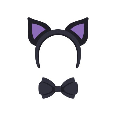 Kedi kulakları ve papyon, maskeli balo dekorasyon, beyaz bir arka plan üzerinde karnaval headdress eleman karikatür vektör çizim