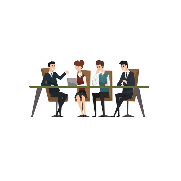 Business people exchanging ideas and experience at office, business meeting and teamwork, coworking people vector Illustration on a white background