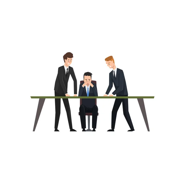 Üzleti találkozó és a csapatmunka, kollégák karakterek cseréje ötletek, emberek coworking vektoros illusztráció egy fehér háttér — Stock Vector
