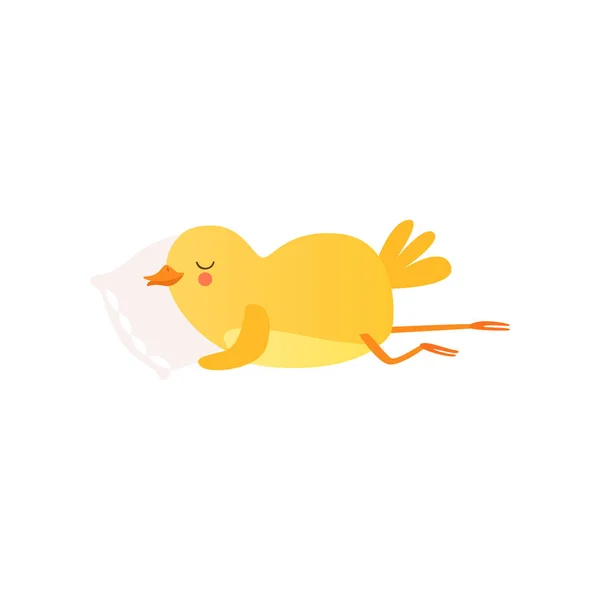 Bayi ayam lucu sleeoing di bantal, kartun lucu karakter burung vektor Illustration pada latar belakang putih - Stok Vektor