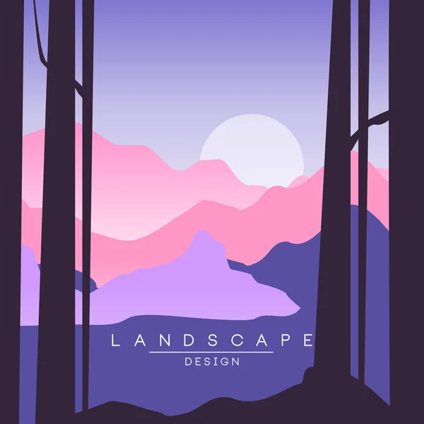 Bellissimo paesaggio tranquillo, tramonto in montagna, sfondo naturale per banner, volantino, poster e copertina, ilustrazione vettoriale — Vettoriale Stock