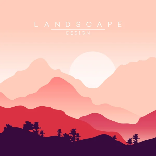 Vreedzame bergen landschap bij zonsondergang, de natuur achtergrond voor banner, flyer, poster en dekking, vector ilustration — Stockvector